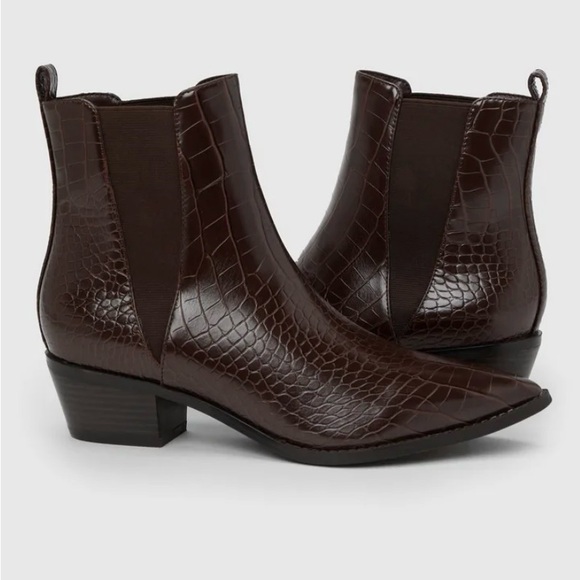Dark Chocolate Brown Crocodile-Embossed Ankle Booties - Picture 7 of 10